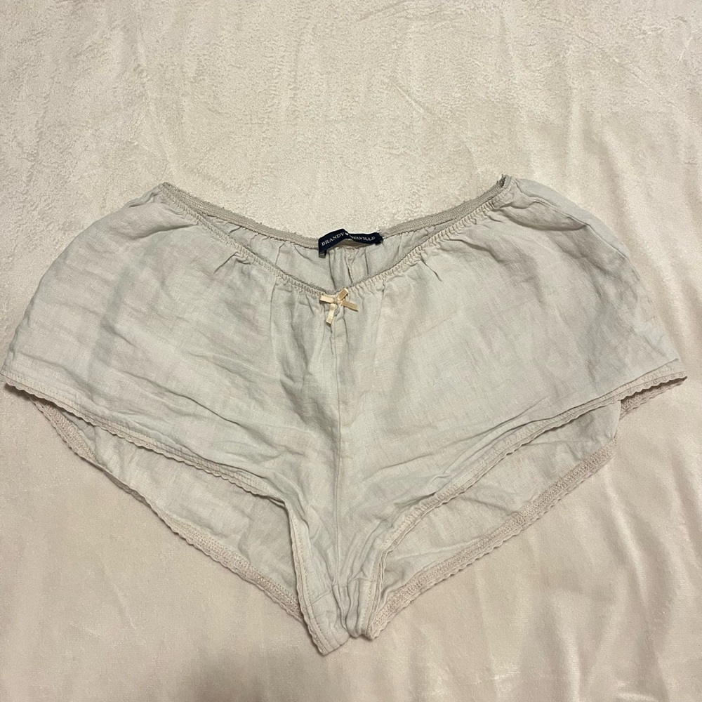 Light Beige Linen Sleep Shorts with Bow